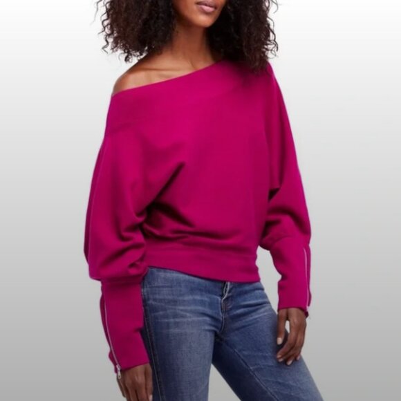 Free People Sweaters - FREE PEOPLE Hide and Seek Off The Shoulder Pullover Sweater Size Medium Fuschia